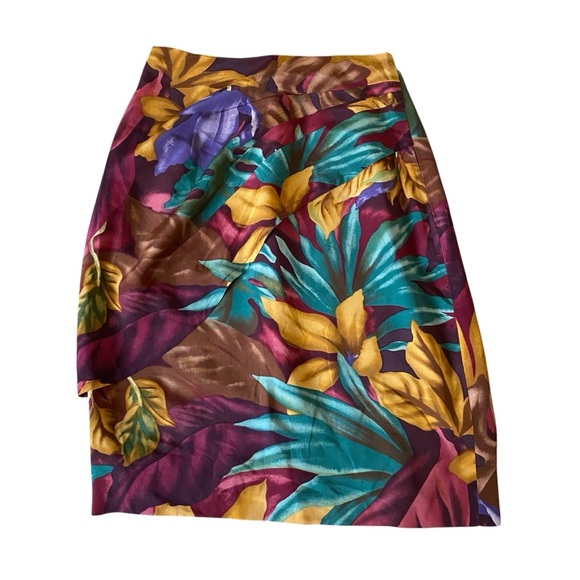 100% SILK ‼️ Linda Allard for ELLEN TRACY Floral Multicolor Skirt - Picture 1 of 8
